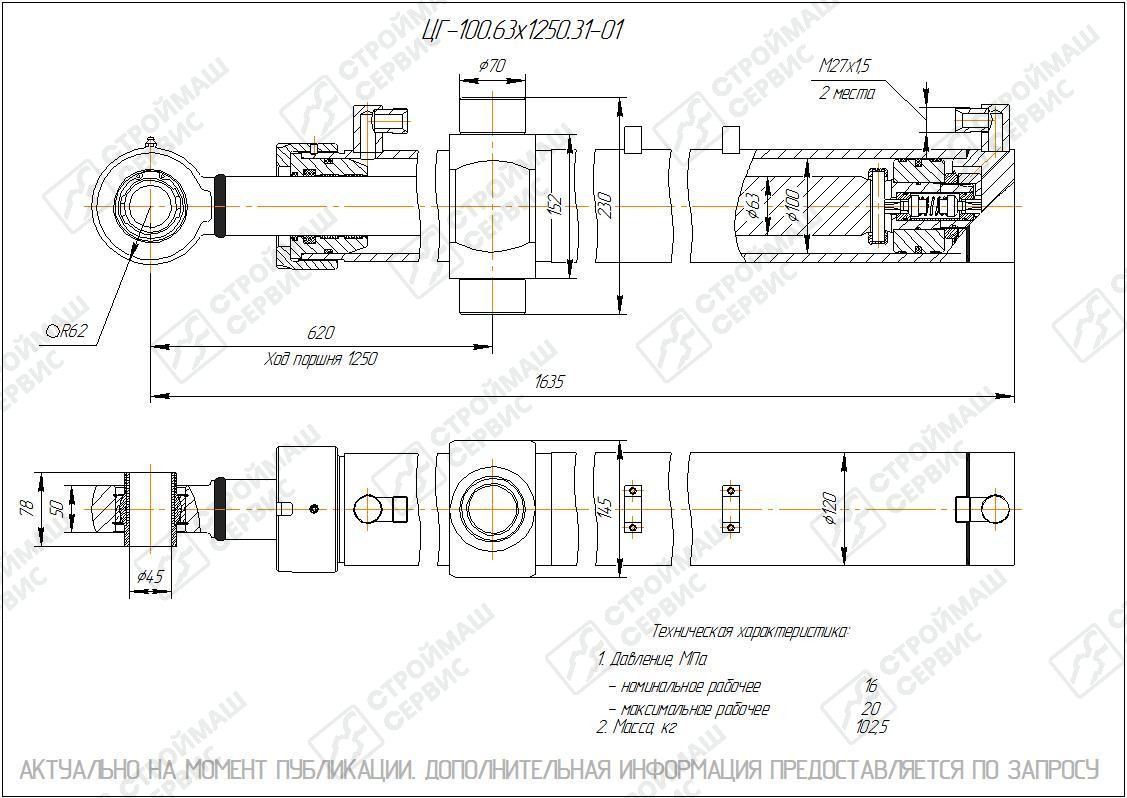 ЦГ-100.63х1250.31-01 Гидроцилиндр по низкой цене - купить с доставкой по  Санкт-Петербургу.