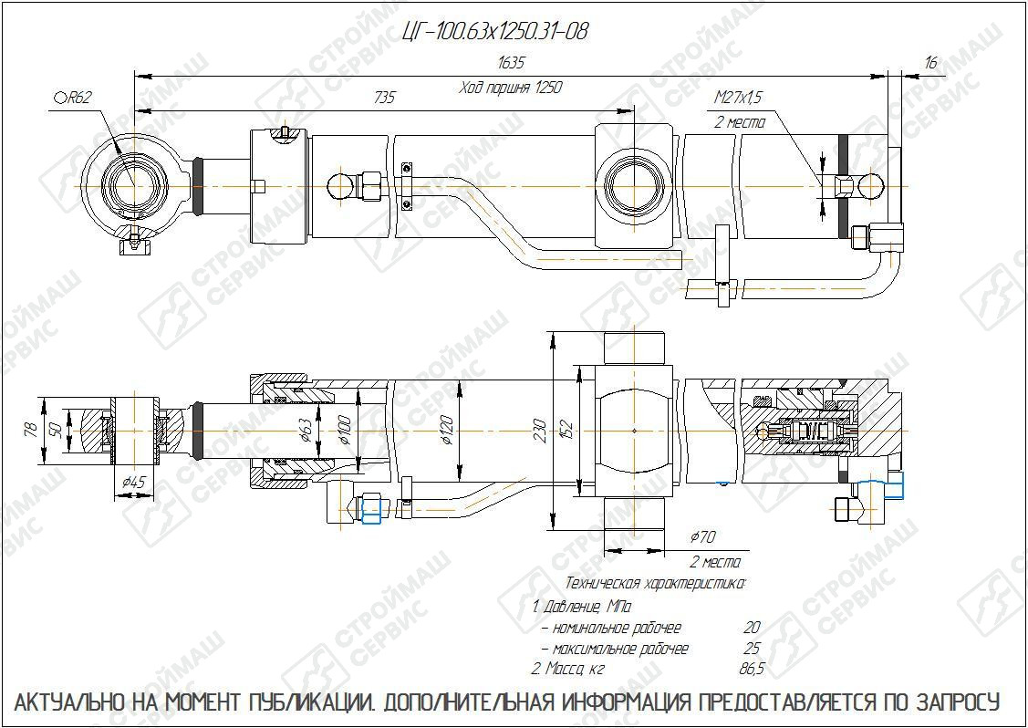 ЦГ-100.63х1250.31-08 Гидроцилиндр по низкой цене - купить с доставкой по  Самаре.