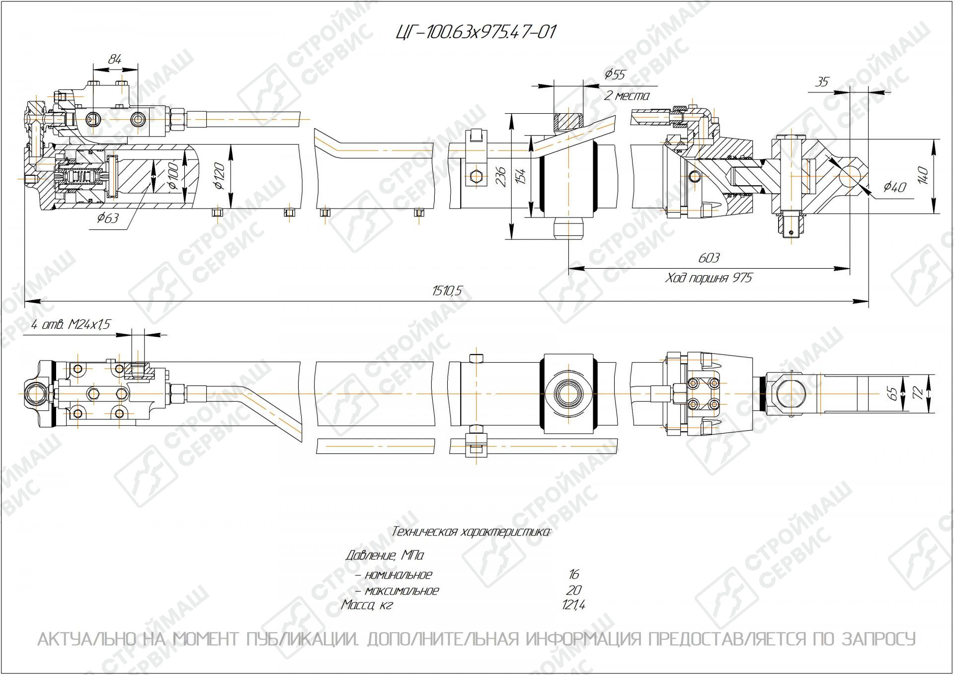 ЦГ-100.63х975.47-01 Гидроцилиндр по низкой цене - купить с доставкой по  Иркутску.