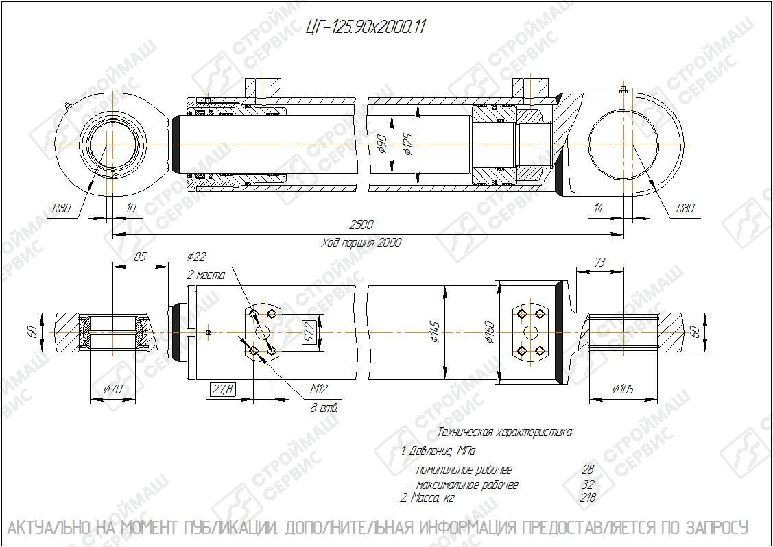 ЦГ-125.90х2000.11 Гидроцилиндр по низкой цене - купить с доставкой по  Санкт-Петербургу.