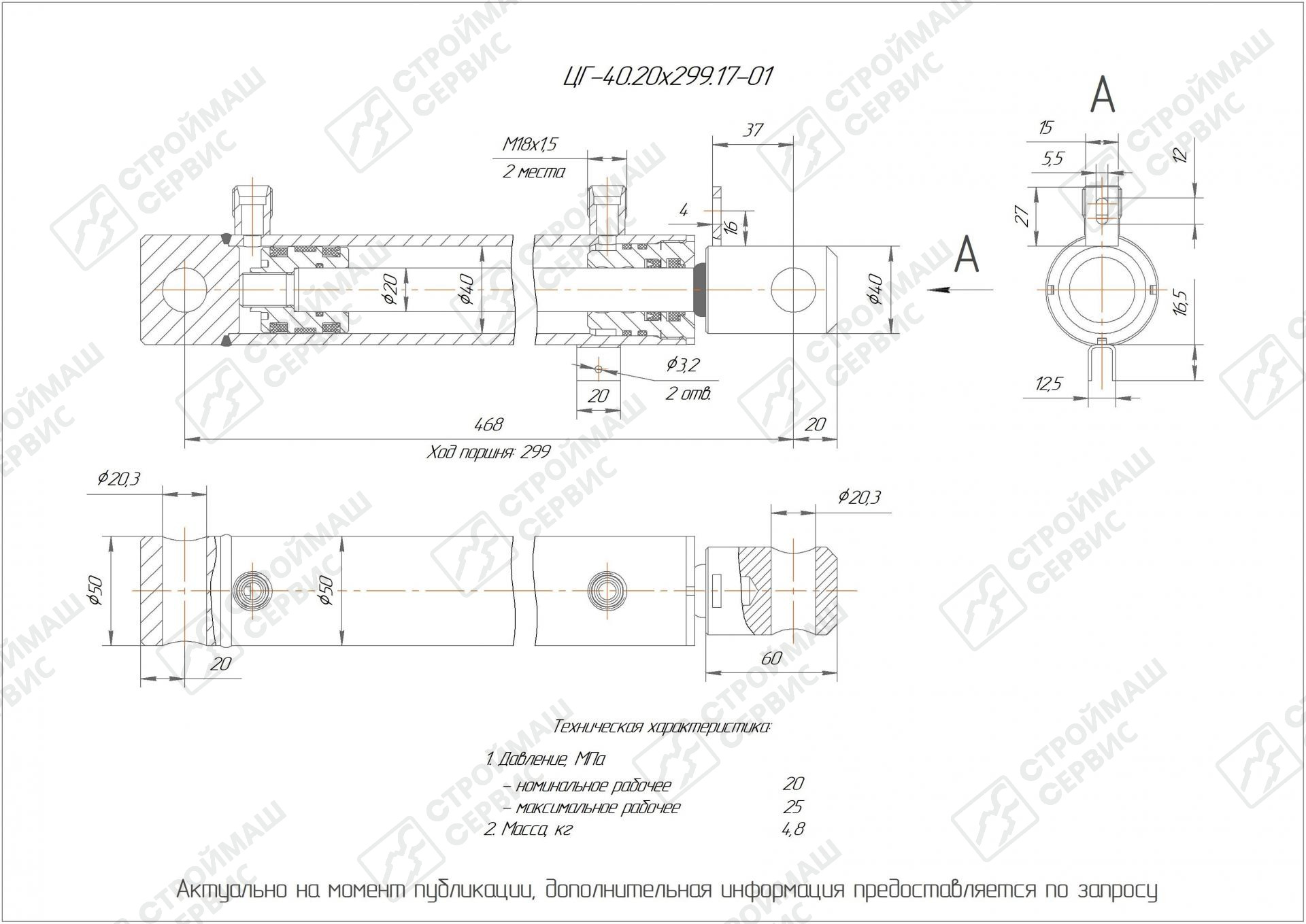 ЦГ-40.20х299.17-01 Гидроцилиндр по низкой цене - купить с доставкой по  Санкт-Петербургу.